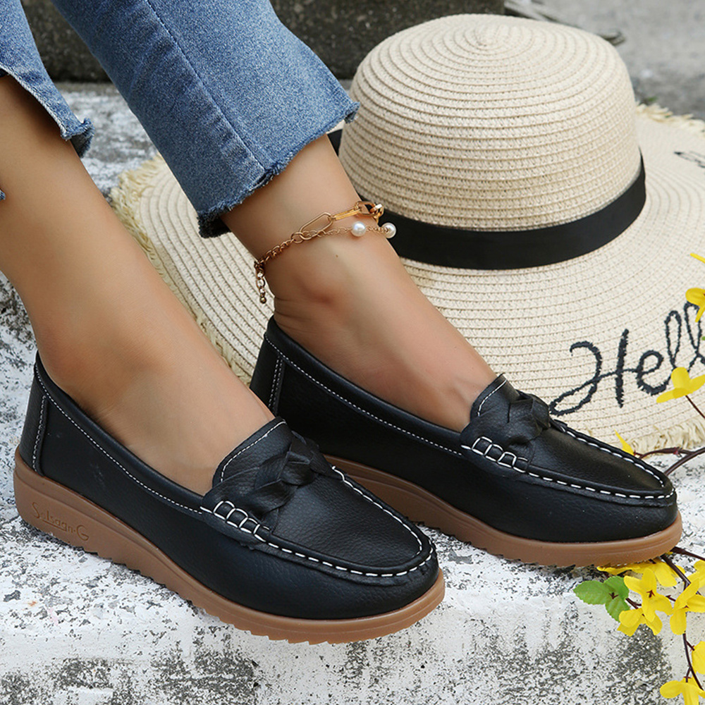 Lodowylabedz Damskie mokasyny ze skóry PU z okrągłym czubkiem i na co dzień