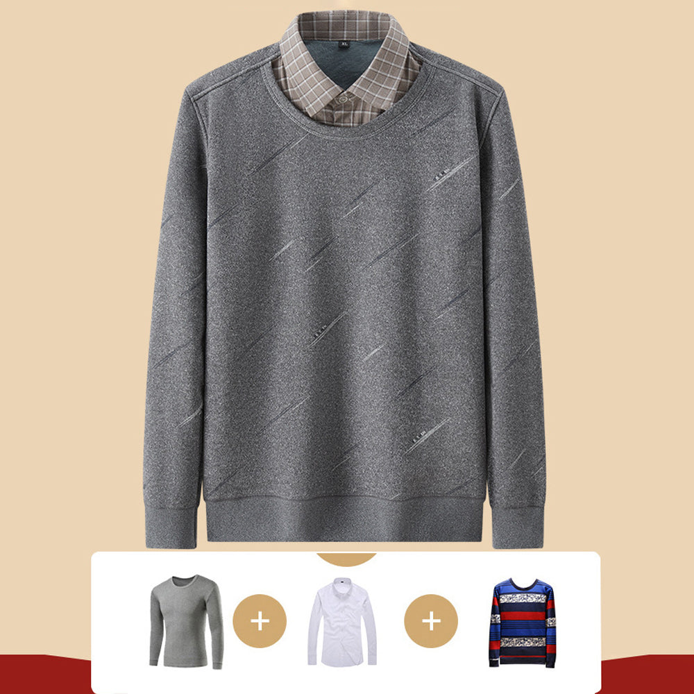 Męski jesienno-zimowy nowy sweter imitujący dwuczęściową koszulę na dole