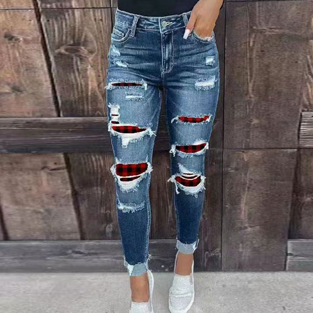 Nuovi pantaloni in denim strappati skinny primaverili