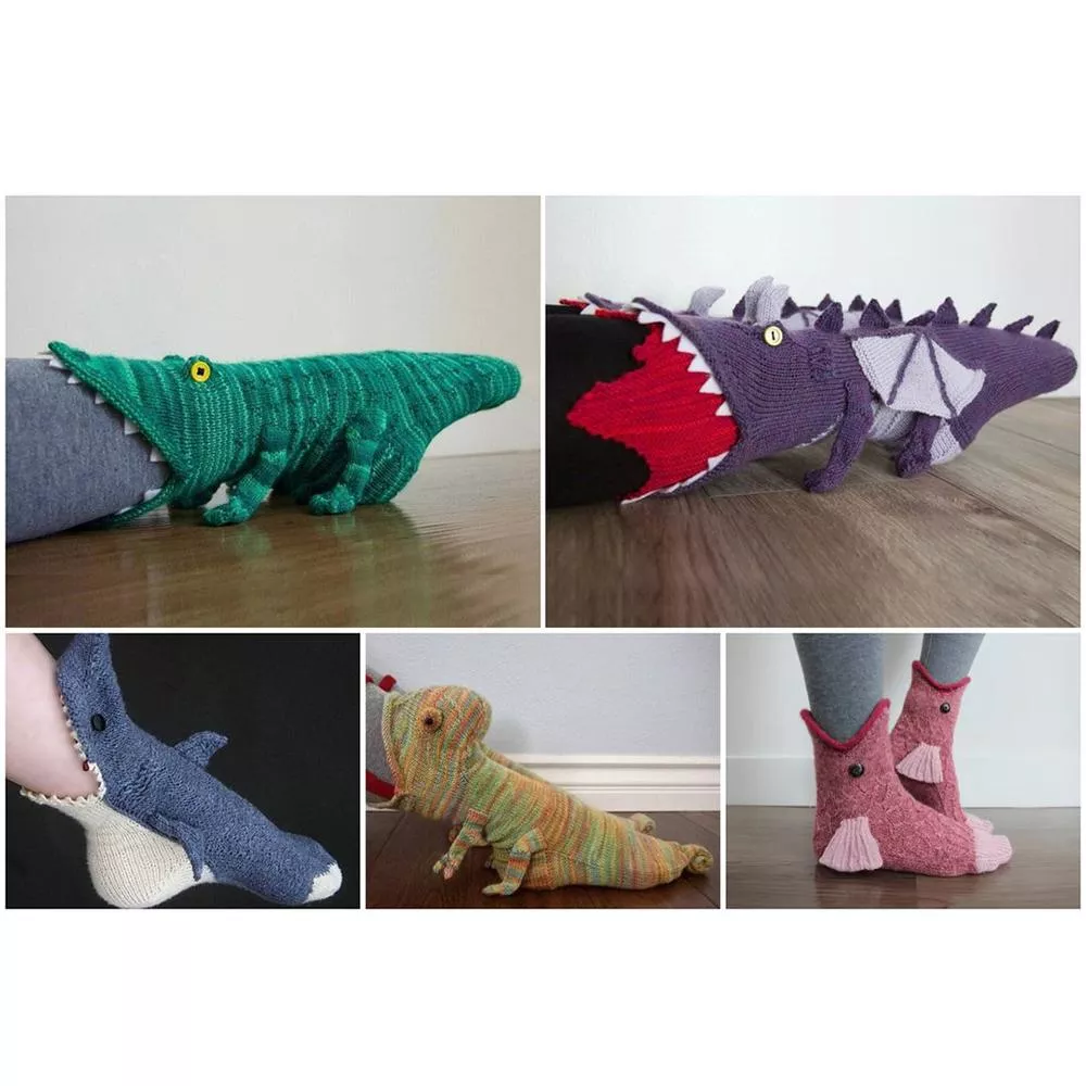 Świąteczne skarpetki z dzianiny w krokodyle, bawełniane skarpetki w zwierzątka