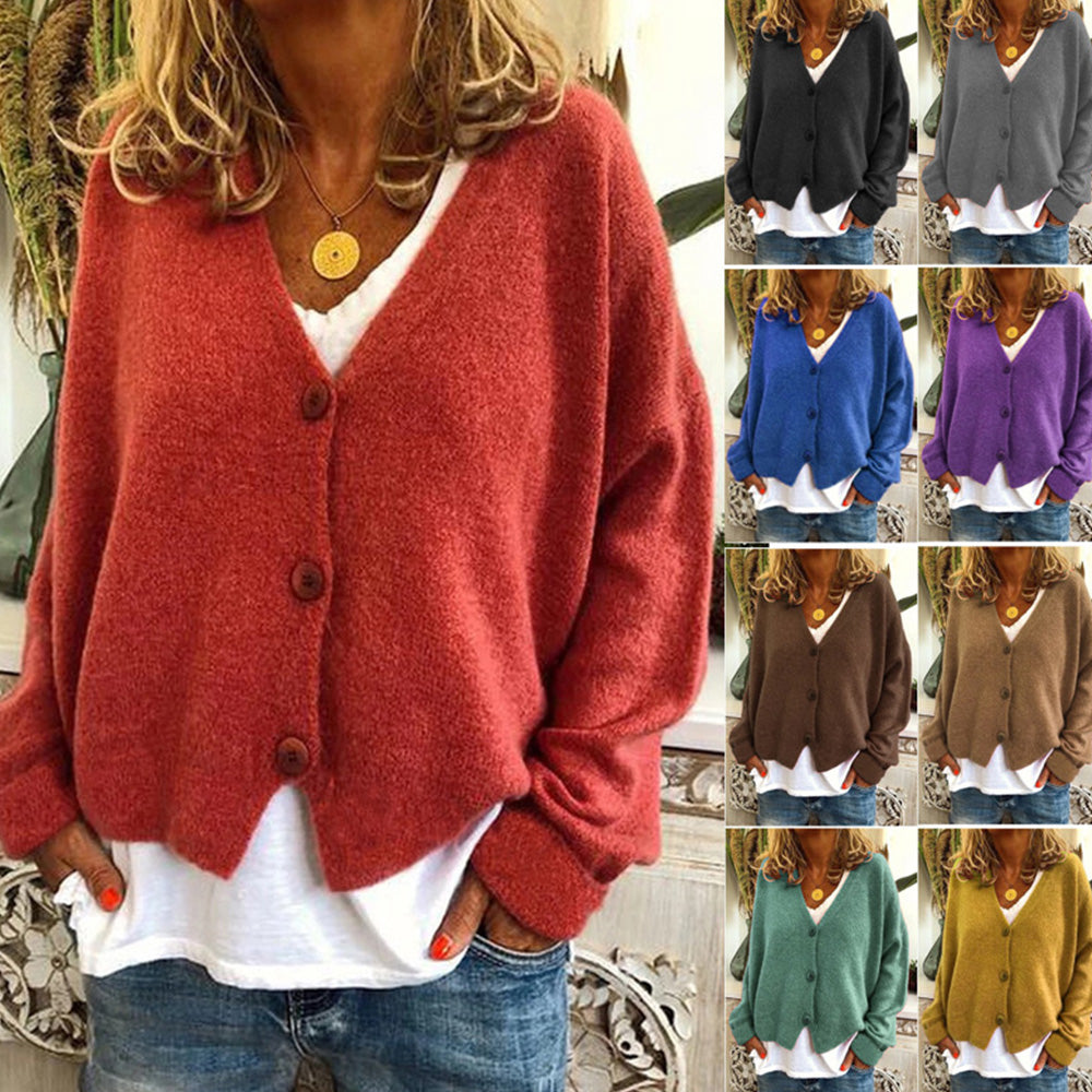 Jesienny i zimowy nowy damski luźny sweter z dekoltem w szpic