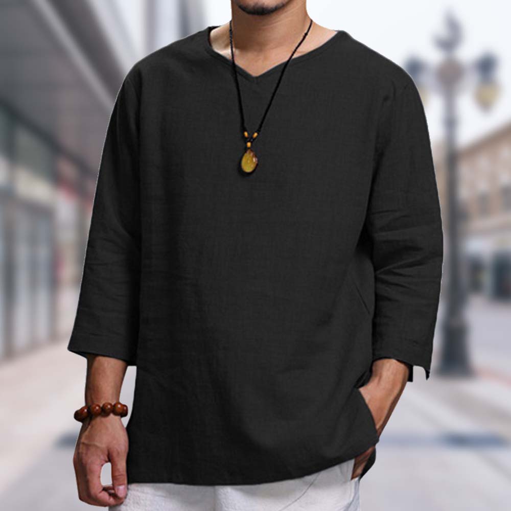 Lodowylabedz Luźne bawełniane lniane rękawy z dekoltem w serek