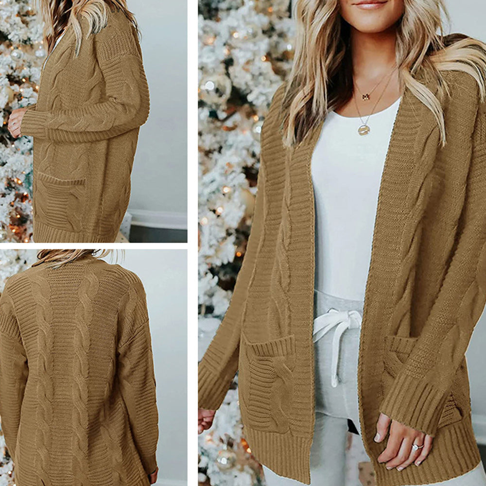 Damski jesienno-zimowy ciepły sweterek rozpinany o średniej długości