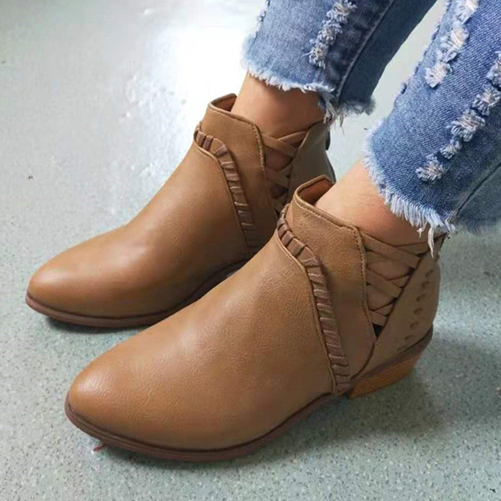 Jesienna nowa moda damska szpiczasty nosek V ręcznie tkane botki