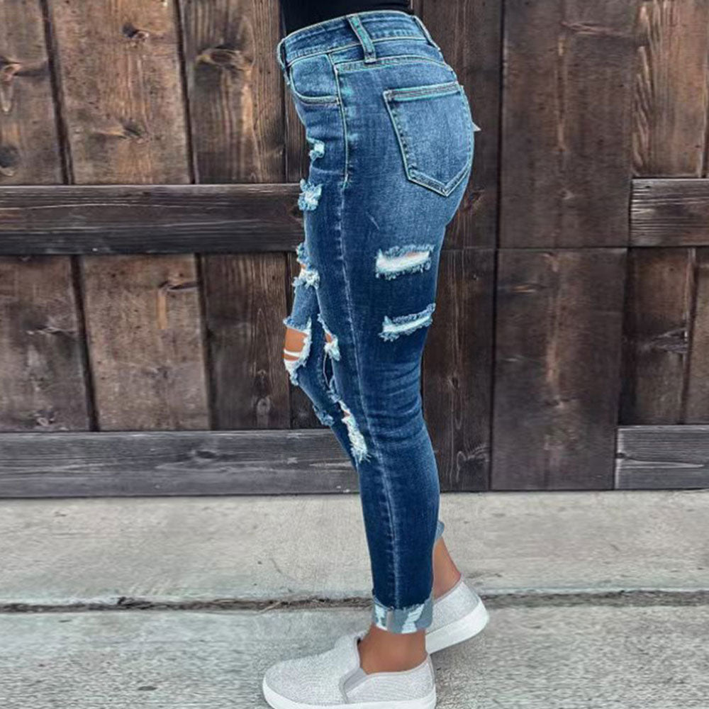 Nuovi pantaloni in denim strappati skinny primaverili