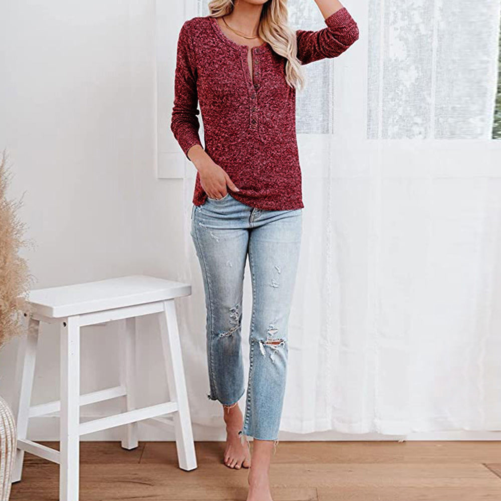2022 Damski jesienno-zimowy nowy sweter z okrągłym dekoltem w serek
