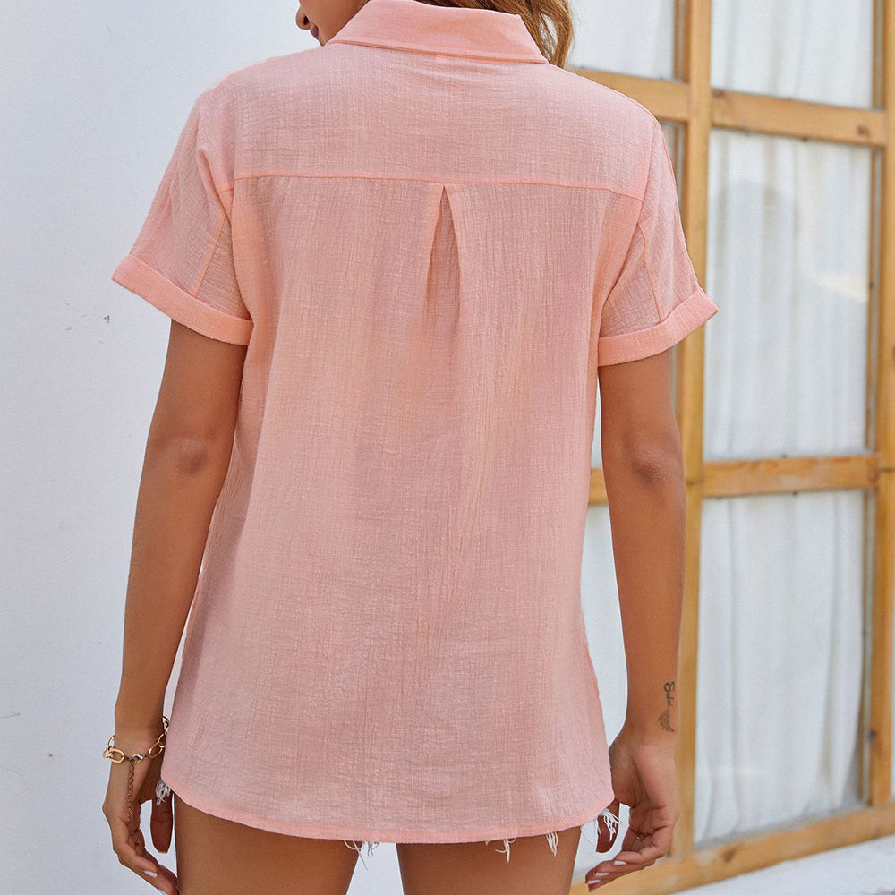 Damska lniana koszula z krótkim rękawem