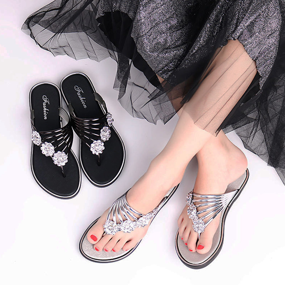 Sandały w kwiaty z kryształu górskiego