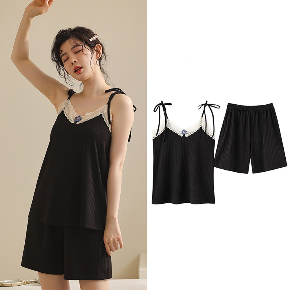 2022 Nowe damskie piżamy koronkowe szorty z szelkami cienkie dwa zestawy