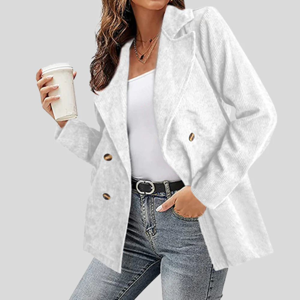 Lodowylabedz Nowa, jesienno-zimowa, sztruksowa marynarka damska w jednolitym kolorze, zapinana na guziki