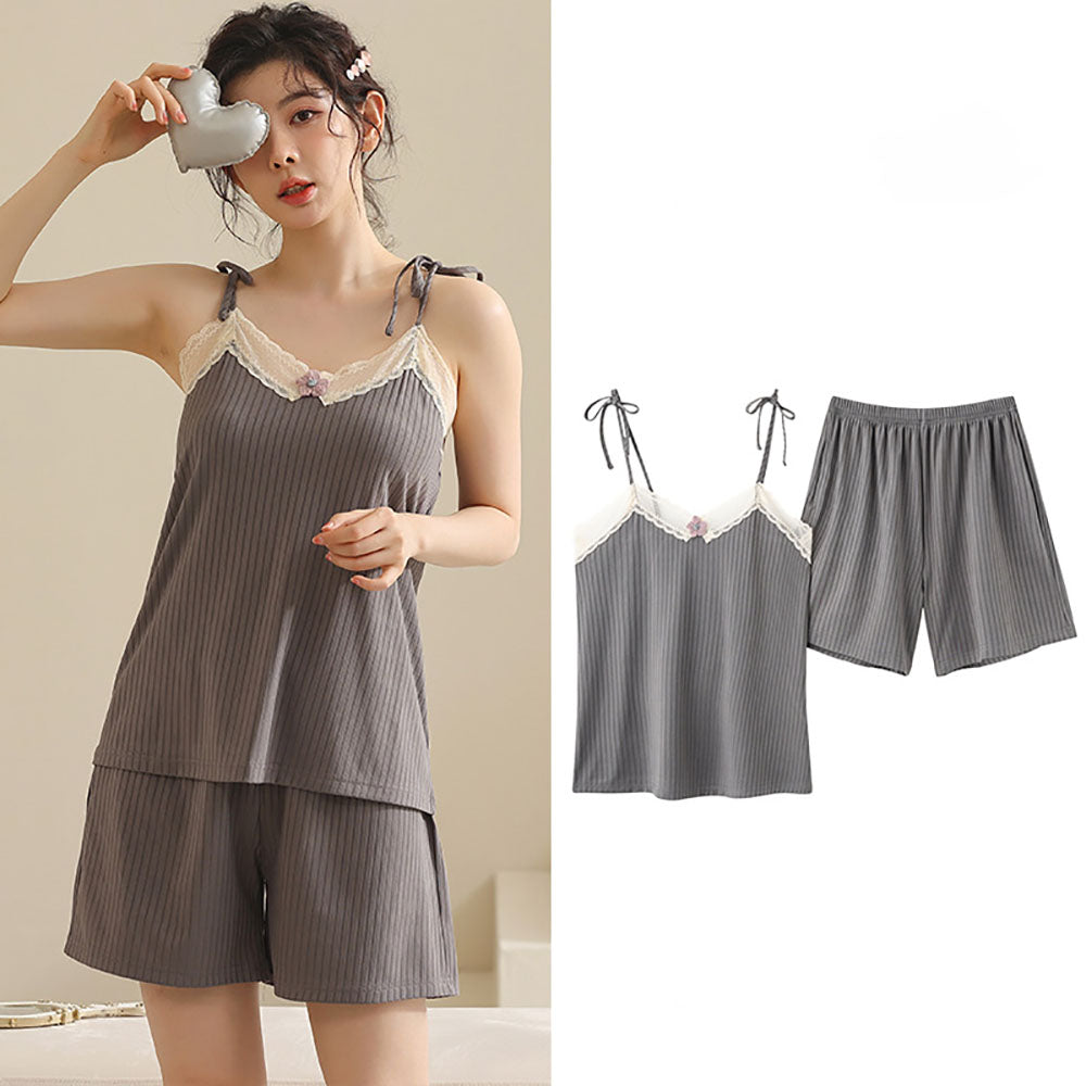 2022 Nowe damskie piżamy koronkowe szorty z szelkami cienkie dwa zestawy