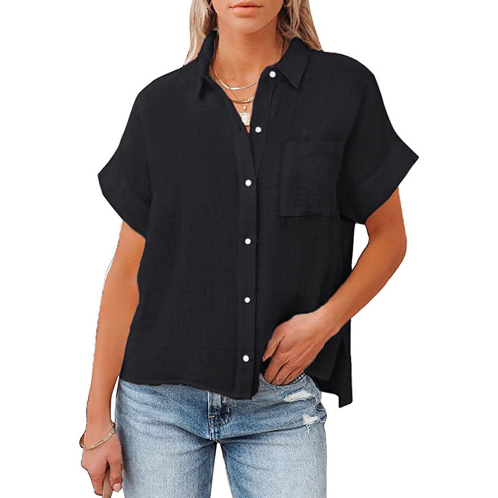 Damska lniana koszula z krótkim rękawem