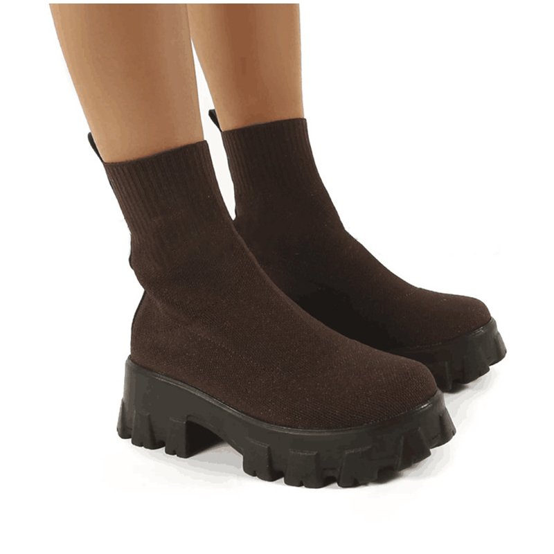 Jesienno-zimowe nowe botki damskie dziane na grubej podeszwie