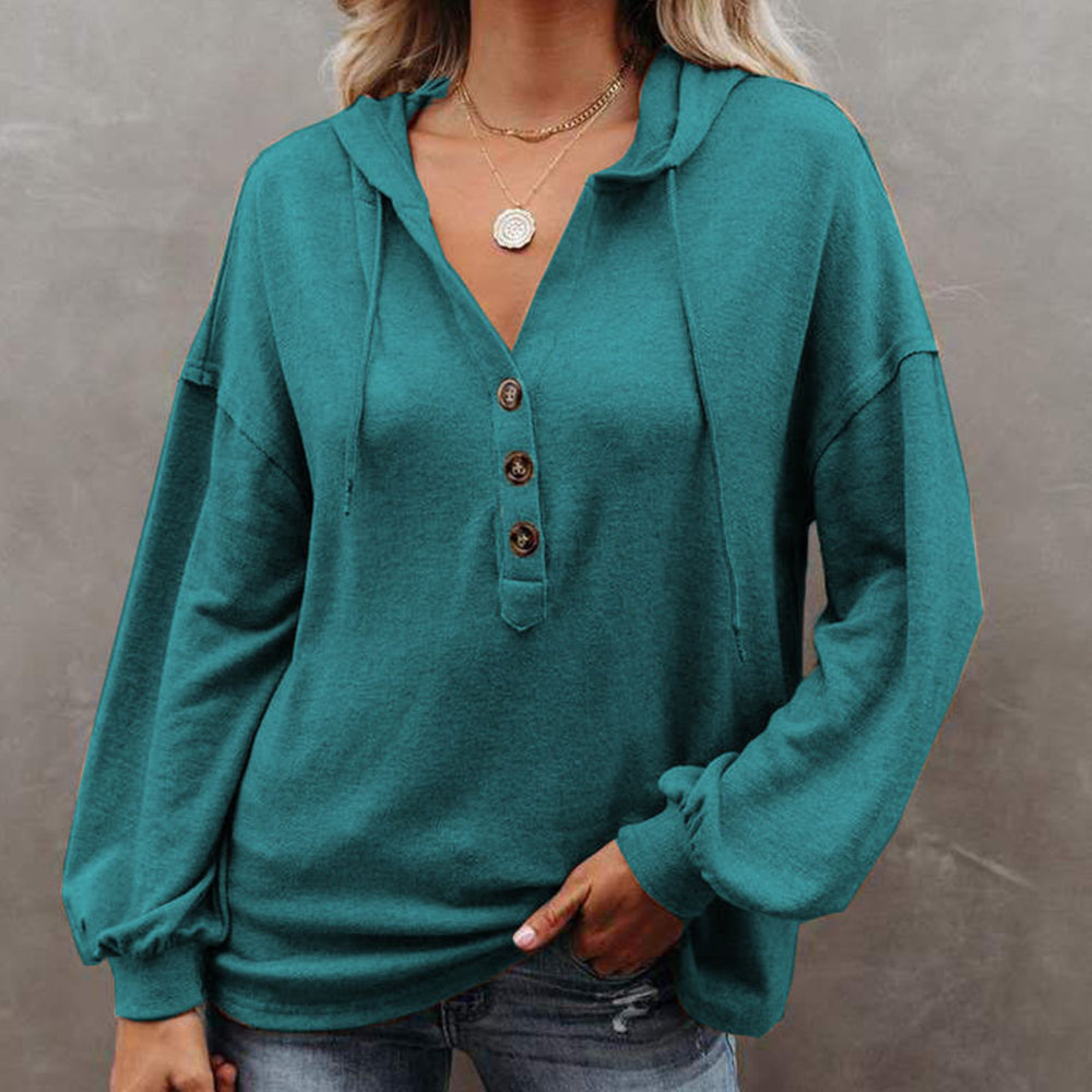 2022 Damski jesienno-zimowy sweter z kapturem z długimi rękawami i guzikami