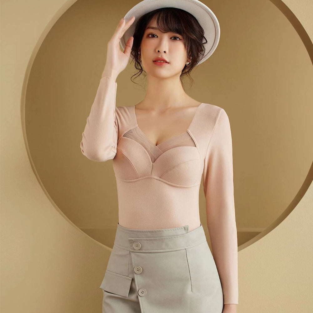 Koszula dolna jesienno-zimowa nowa bielizna zintegrowana z miseczkami V-neck