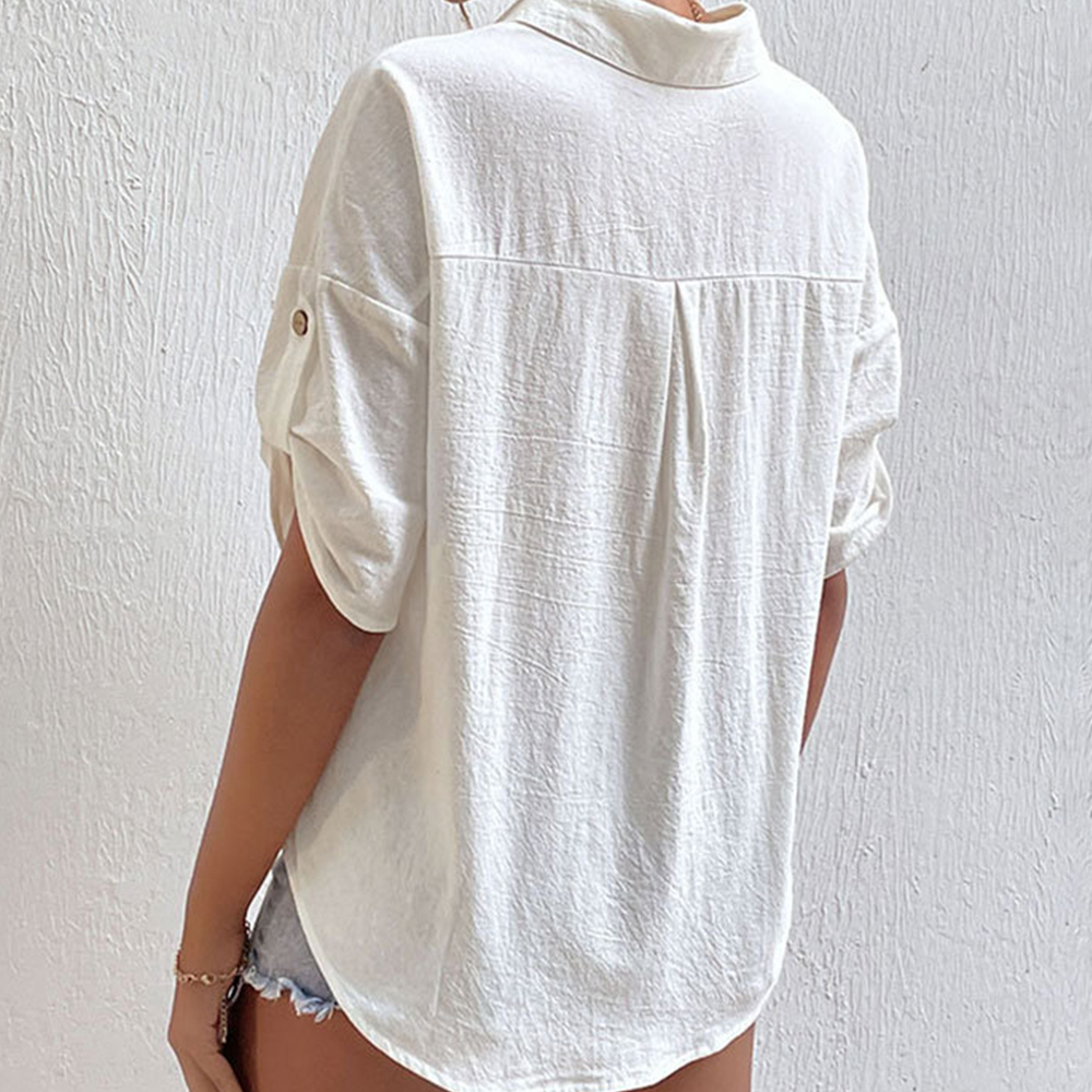 Lodowylabedz Damska lniana koszula z kieszeniami i klapami