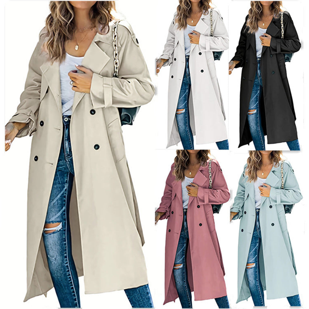 New women's double breasted lapel trench coat