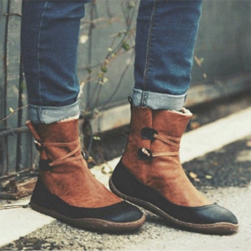 Zimowe damskie buty śnieżne z okrągłym noskiem Colorblock za kostkę