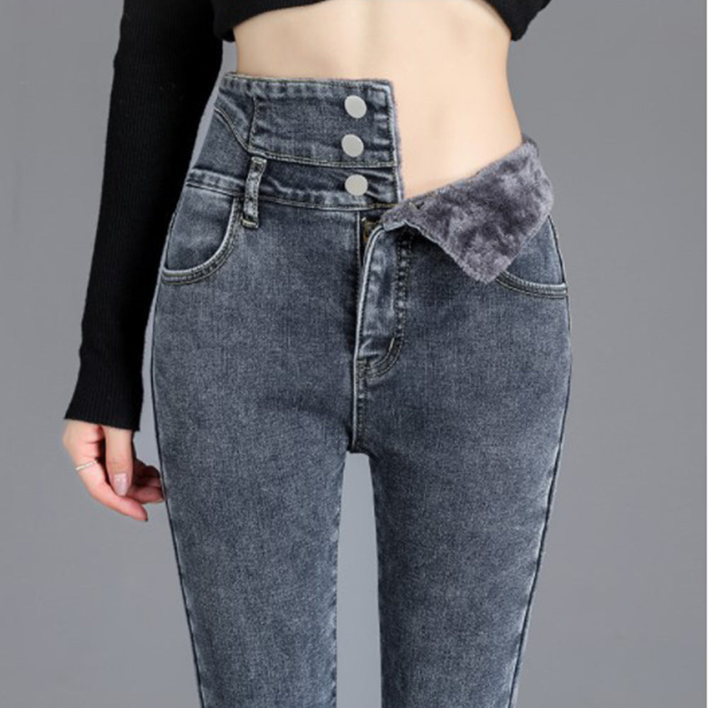  Jesienne i zimowe nowe damskie ołówkowe spodnie z polaru z wysokim stanem