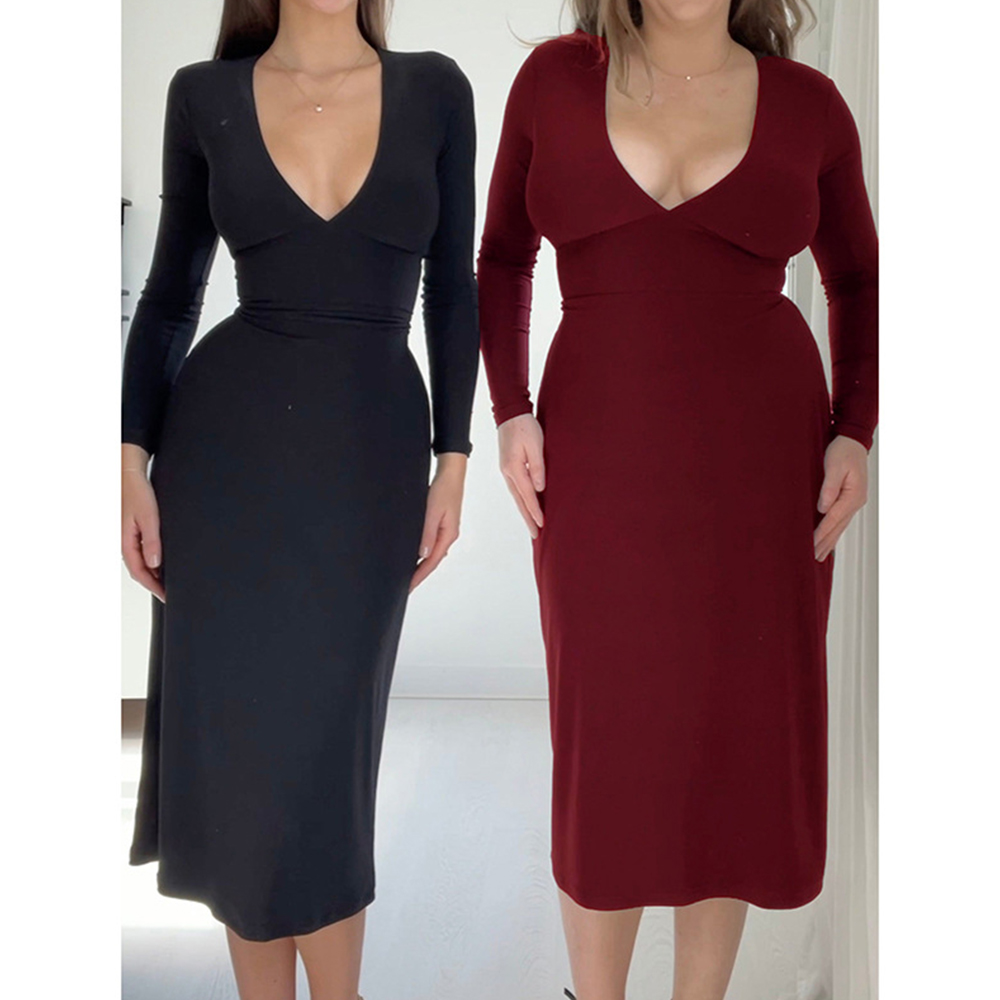 Lodowylabedz™ Seksowna szczupła sukienka z długimi rękawami i dekoltem w serek