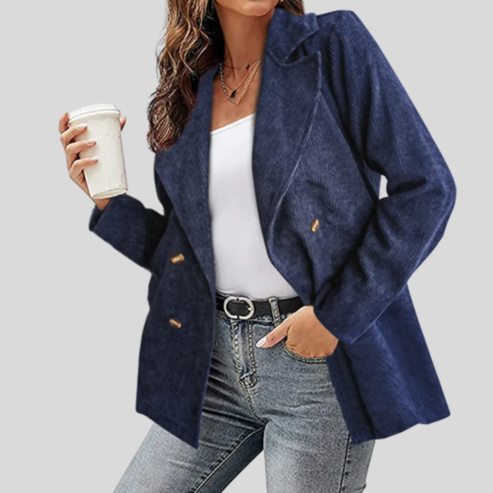 Lodowylabedz Nowa, jesienno-zimowa, sztruksowa marynarka damska w jednolitym kolorze, zapinana na guziki