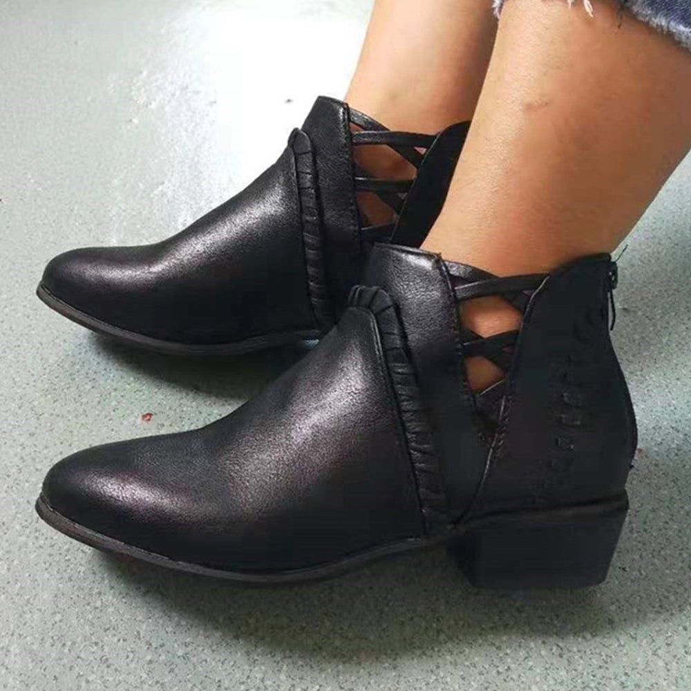 Jesienna nowa moda damska szpiczasty nosek V ręcznie tkane botki