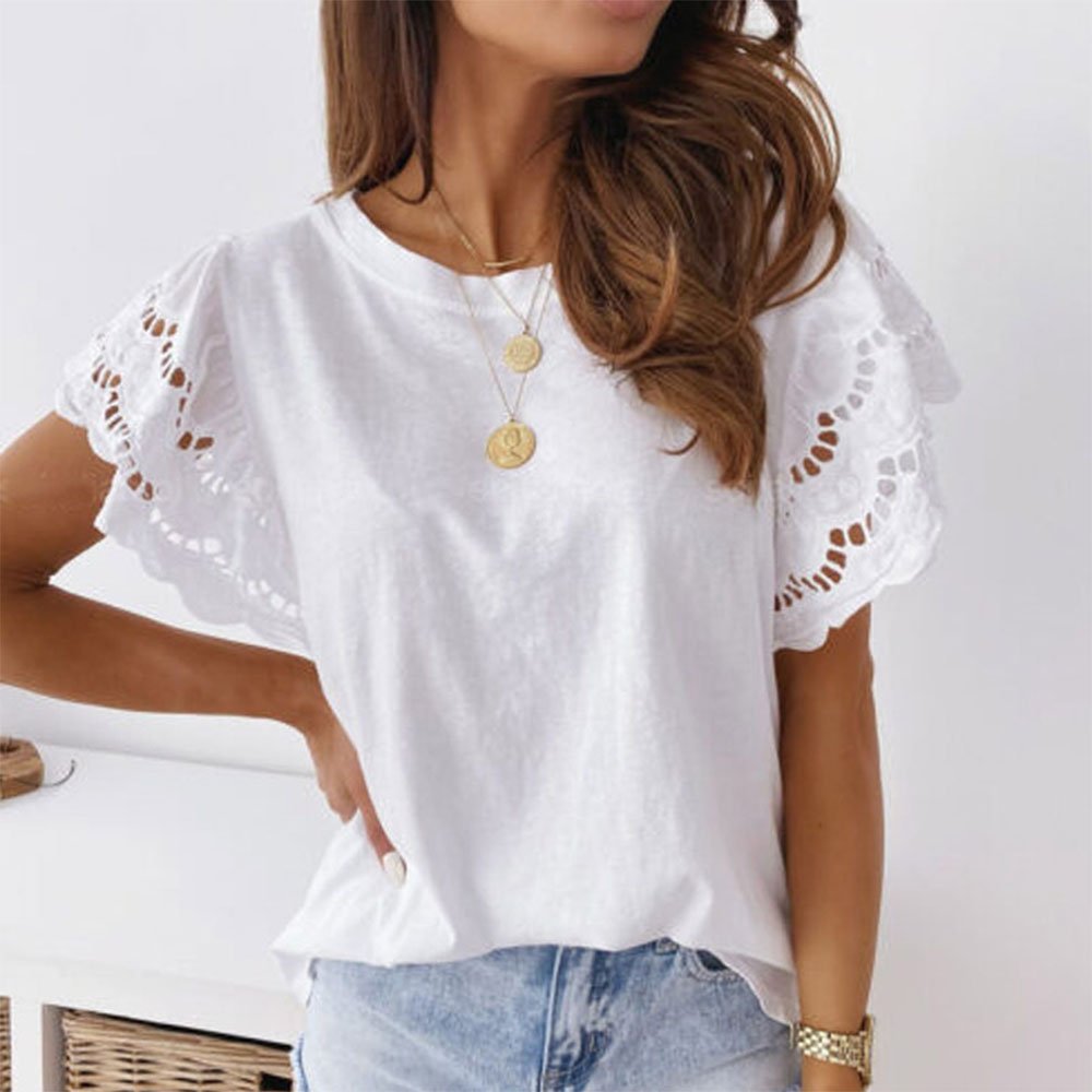 Zingsee™ Short sleeves in solid color round neck lace
