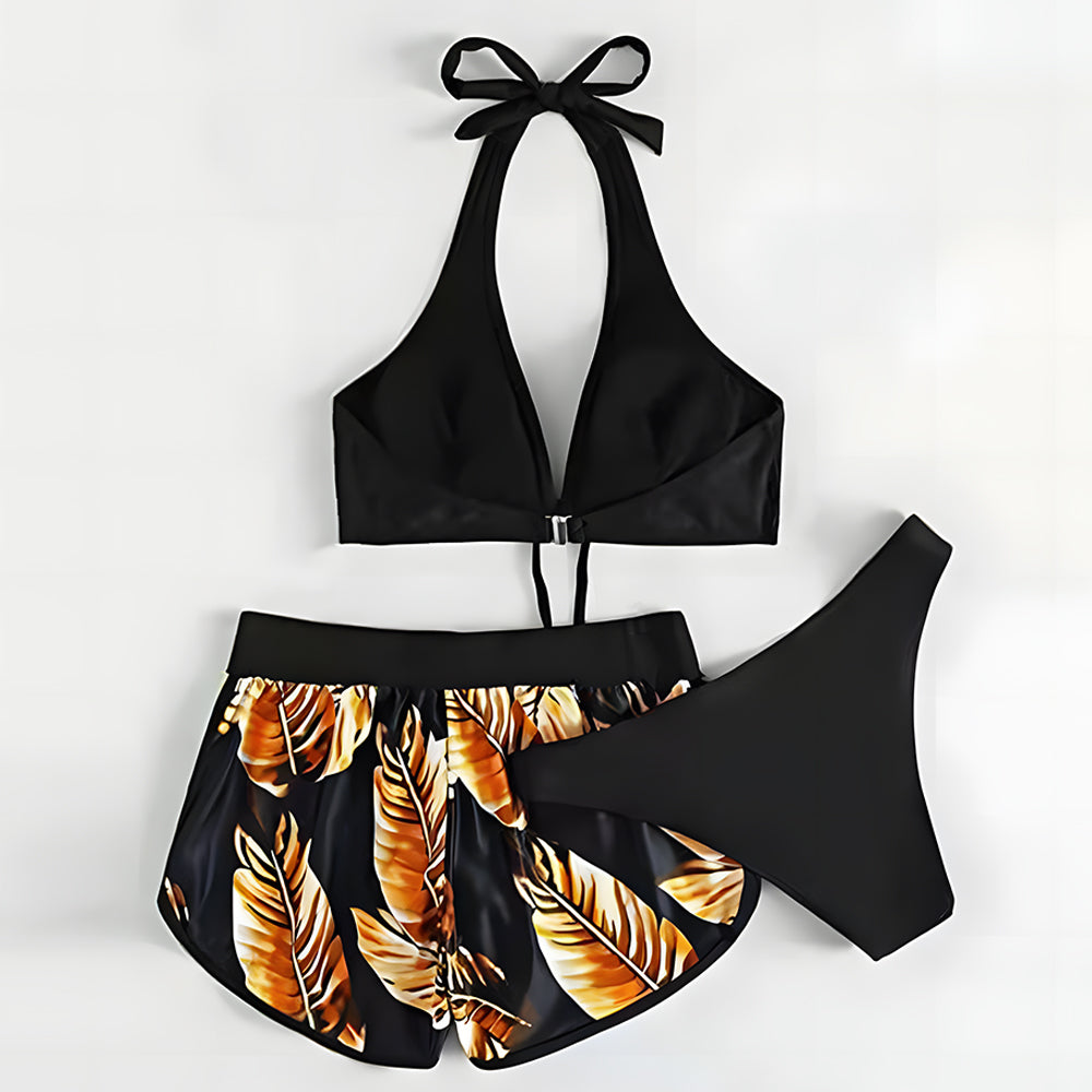 Trzyczęściowy strój kąpielowy z rozcięciem