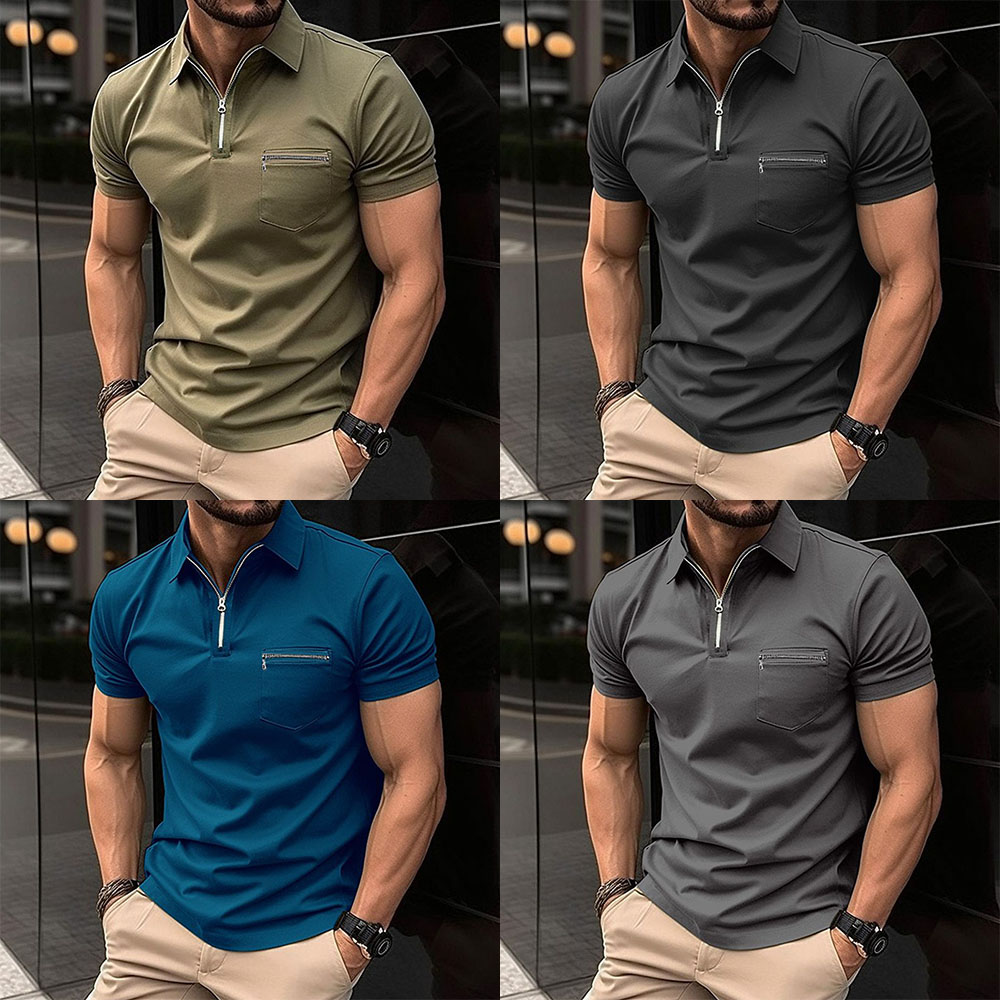 Lodowylabedz Letnia męska sportowa koszulka polo z kieszenią na suwak