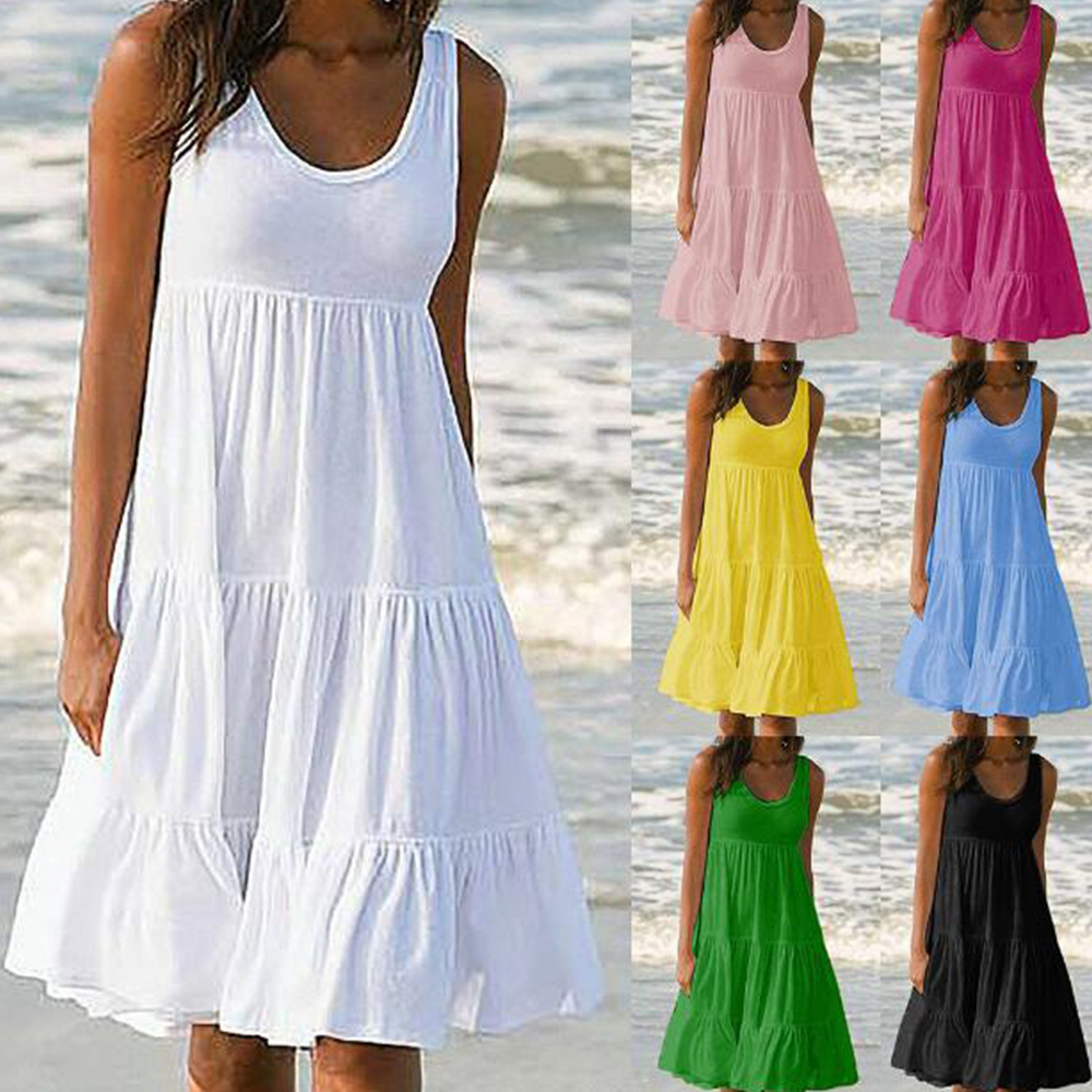 Lodowylabedz Sukienka plażowa bez rękawów z dużym splotem i okrągłym dekoltem