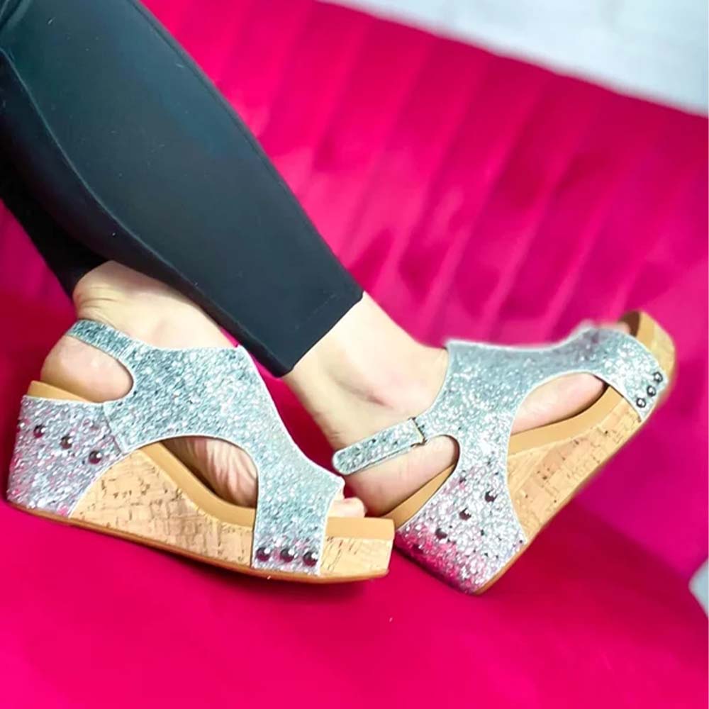 Lodowylabedz Summer Fashion błyszczące sandały na koturnie Fishmouth