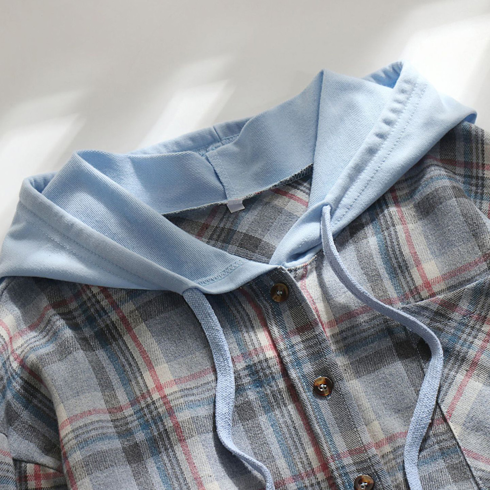 Lodowylabedz Jesienna nowa damska kurtka z kapturem i koszulą w kratę