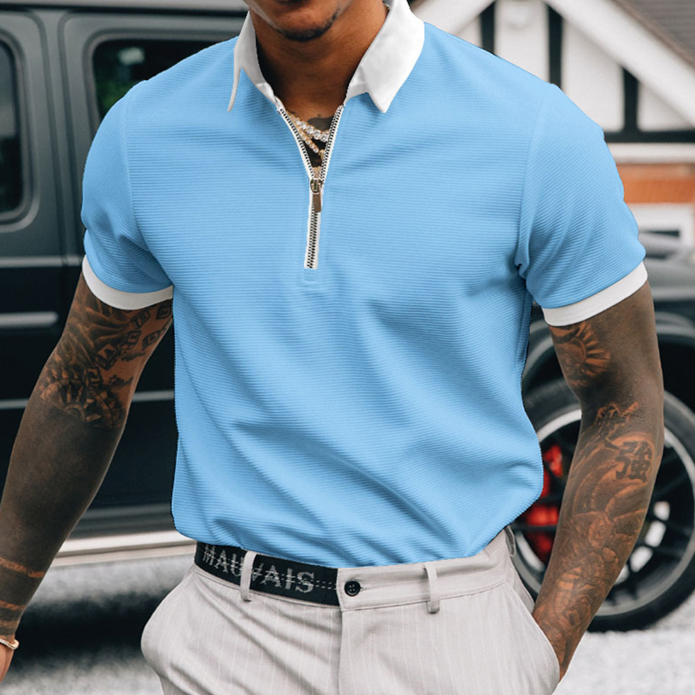 Lodowylabedz Męska koszulka polo z klapami i suwakiem w jednolitym kolorze