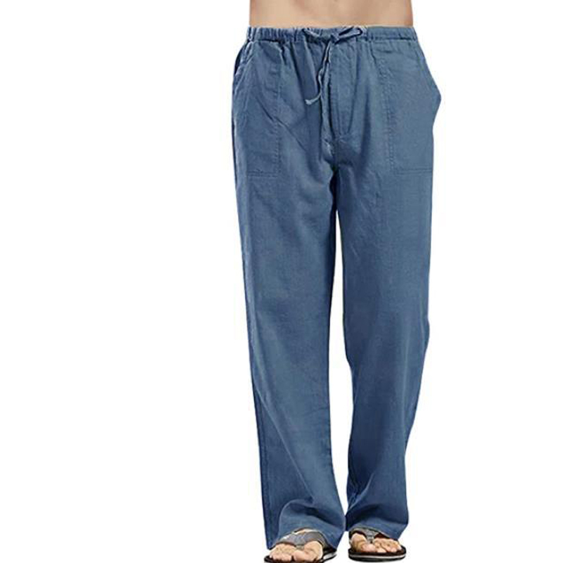 Lodowylabedz Elastyczne spodnie lniane na co dzień ze sznurkiem