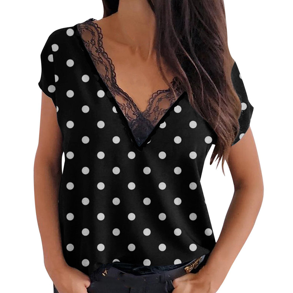 Koronkowe dekolt w szpic Krótkie rękawy