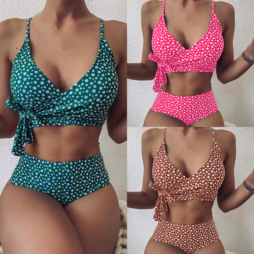 Dwuczęściowy strój kąpielowy ze sznurowanym nadrukiem