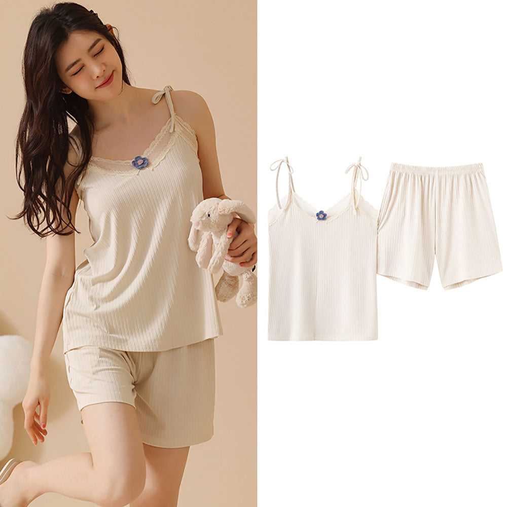 2022 Nowe damskie piżamy koronkowe szorty z szelkami cienkie dwa zestawy