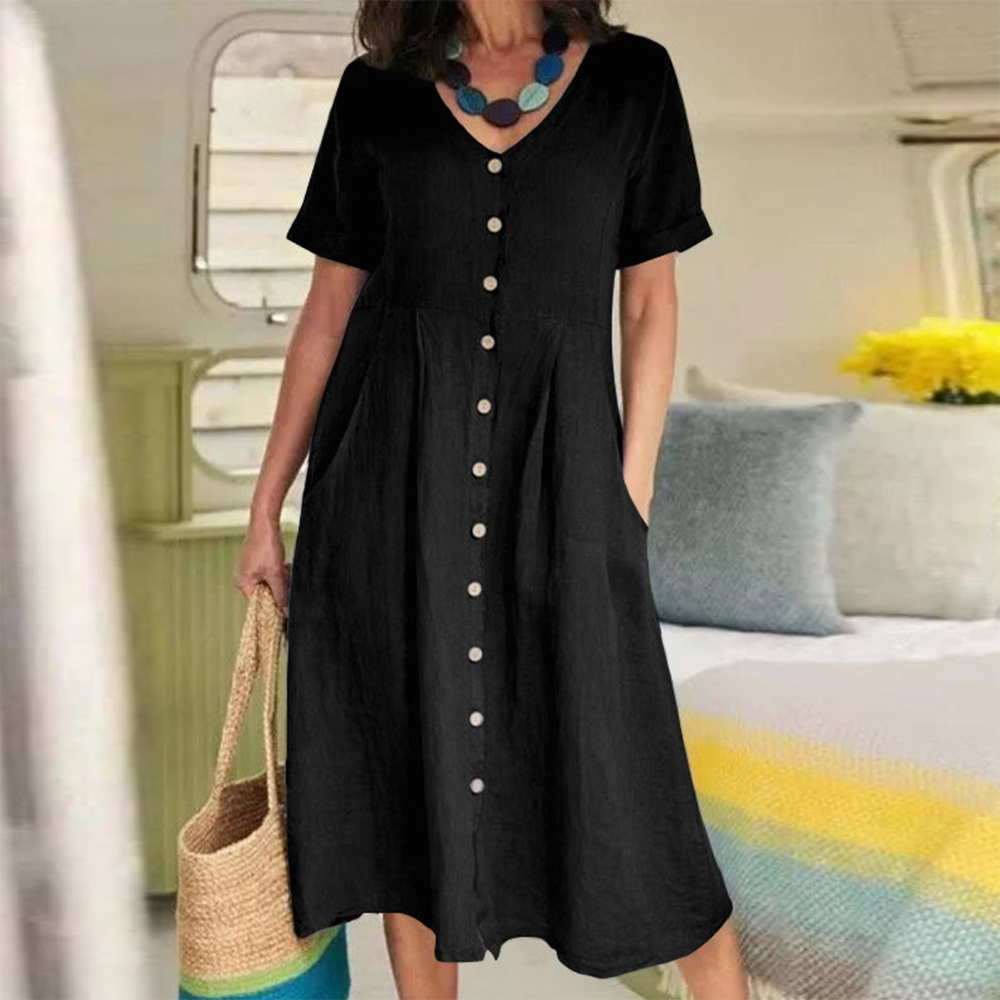 Lodowylabedz™ Luźna lniana sukienka z wysokim stanem