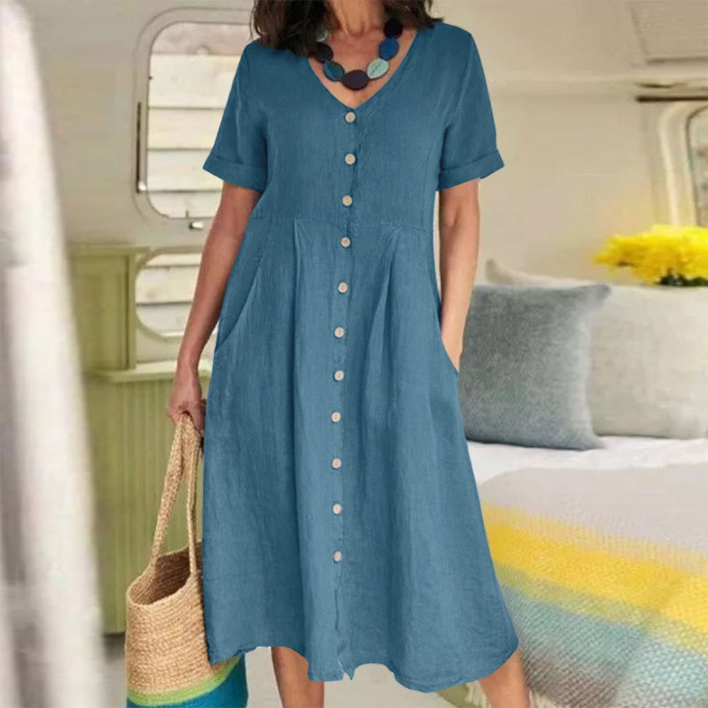 Lodowylabedz™ Luźna lniana sukienka z wysokim stanem