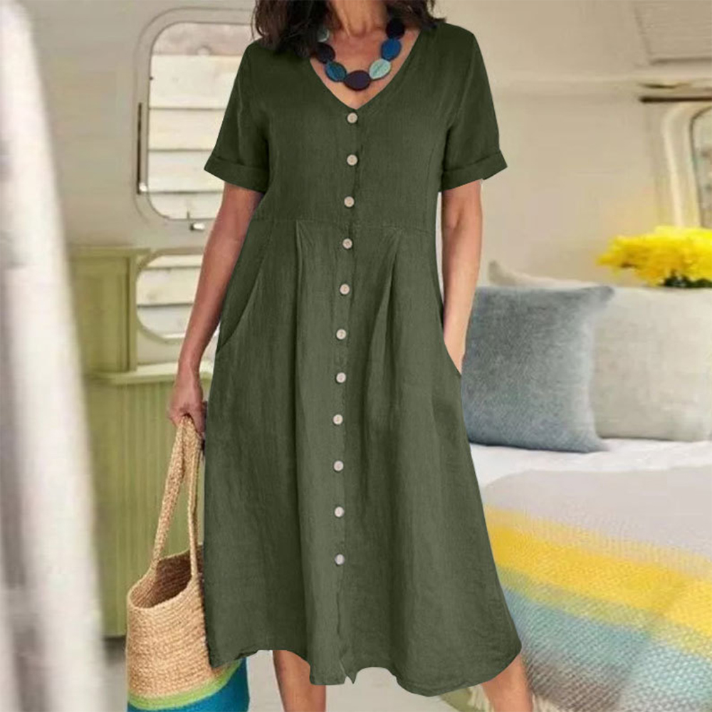 Lodowylabedz™ Luźna lniana sukienka z wysokim stanem