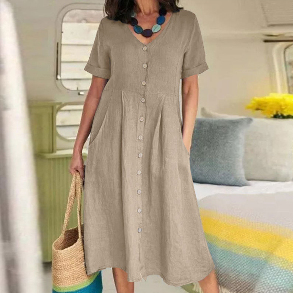 Lodowylabedz™ Luźna lniana sukienka z wysokim stanem