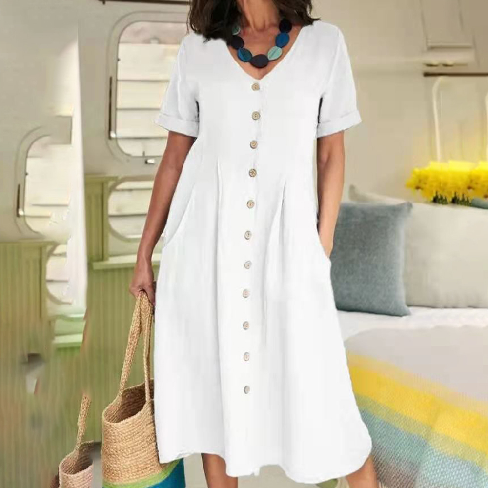 Lodowylabedz™ Luźna lniana sukienka z wysokim stanem