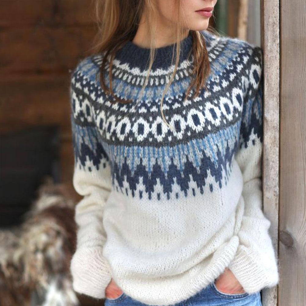 Lodowylabedz Nowy jesienno-zimowy damski pogrubiony sweter żakardowy