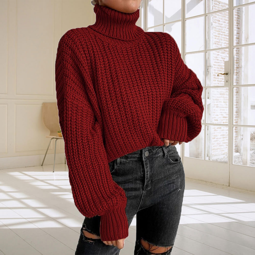 Damski luźny sweter z długim rękawem z dzianiny z długim rękawem