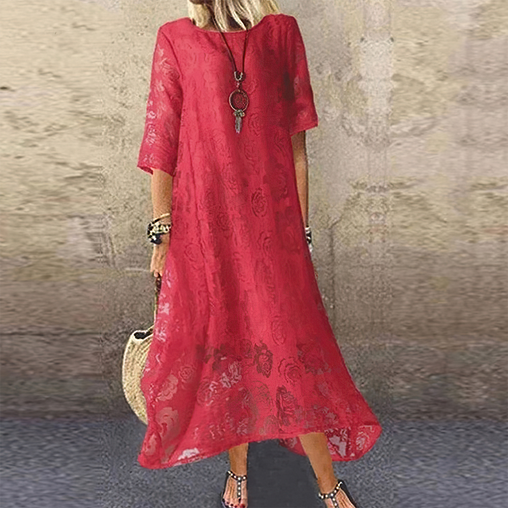 Lodowylabedz Koronkowa sukienka z krótkimi rękawami i okrągłym dekoltem