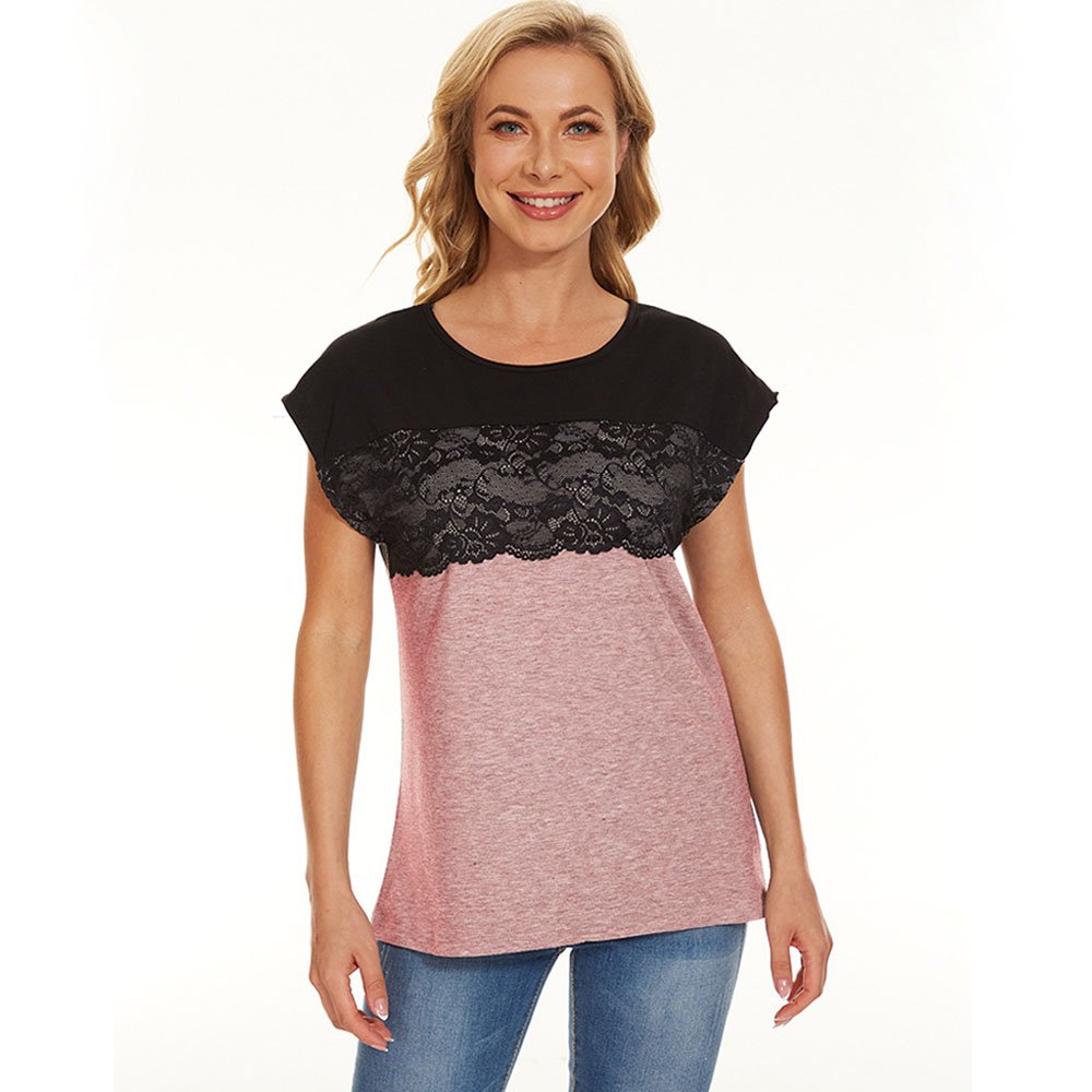 Lodowylabedz™ Damski top z krótkim rękawem i koronkowym panelem