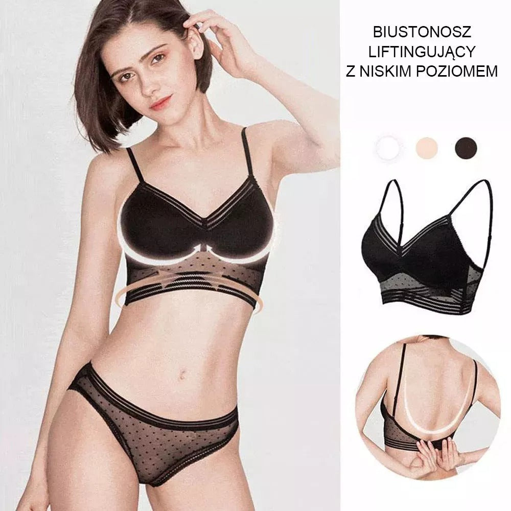 Oddychający biustonosz, który podciąga się do dolnej części pleców