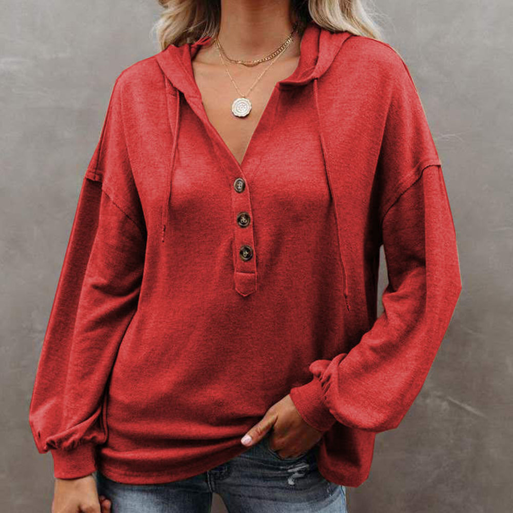2022 Damski jesienno-zimowy sweter z kapturem z długimi rękawami i guzikami