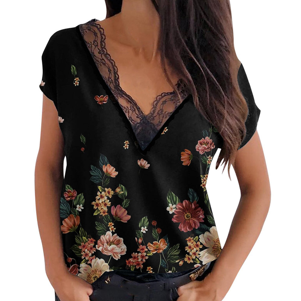 Koronkowe dekolt w szpic Krótkie rękawy