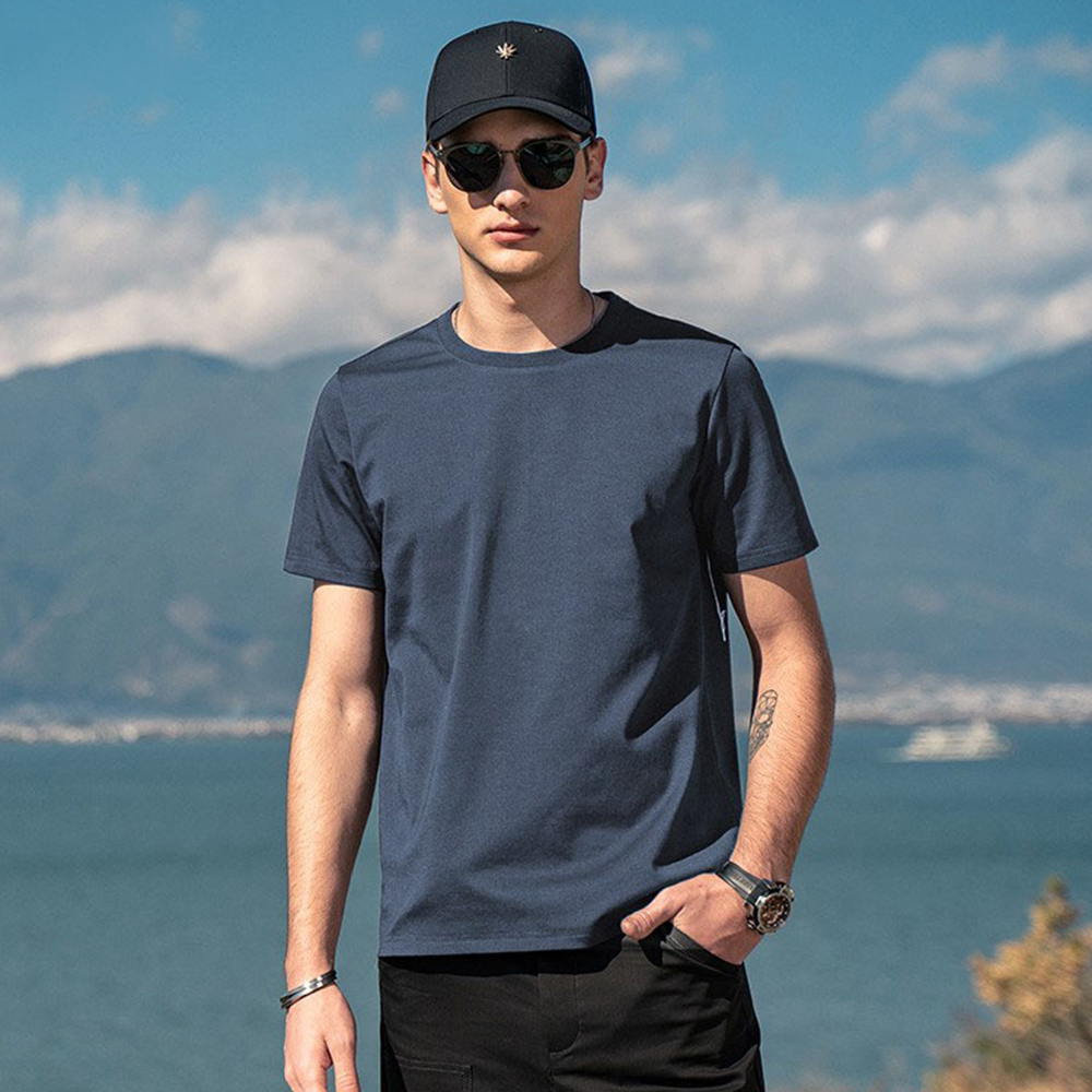 Lodowylabedz Męska koszulka Cool Ice Silk Cotton z okrągłym dekoltem i krótkimi rękawami